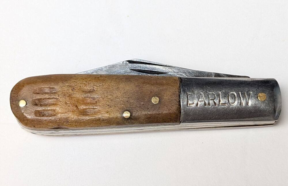 Vtg Barlow 2-Blade Pocket Knife 6" Open Horn Handle Folding Hunt Fish DailyRider